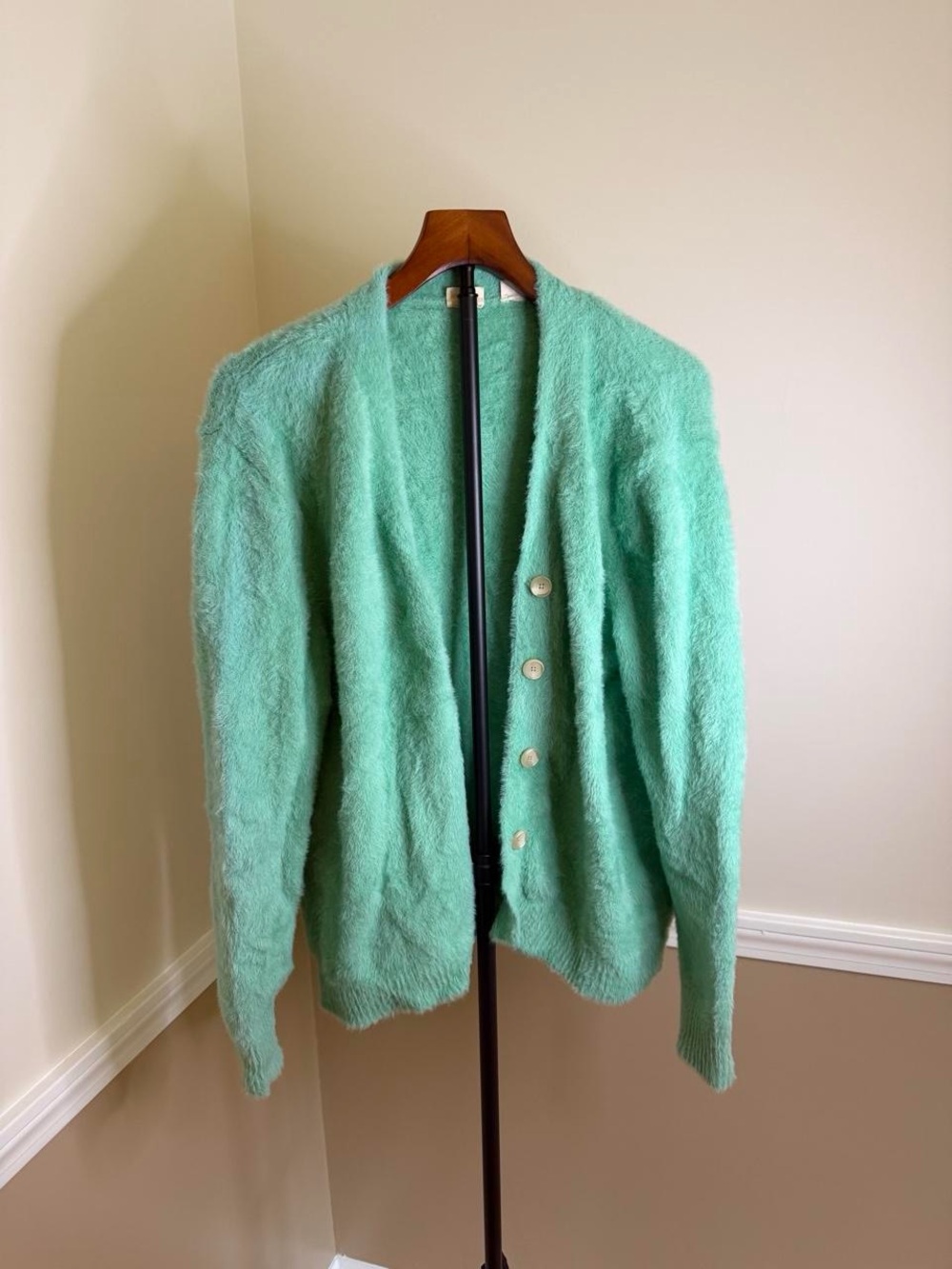 Levi's Cat Cardigan Soft Green Fuzzy Sweater button up size small like new